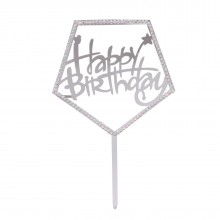 Топпер "Happy Birthday" со стразами квадрат цвет серебро